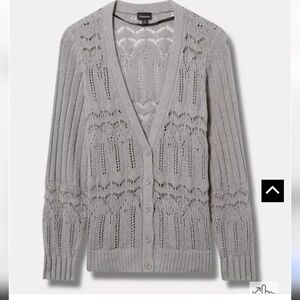 NWT Torrid Women's Grey Sweater Pointelle Cardigan V-Neck Sweater Size 3x